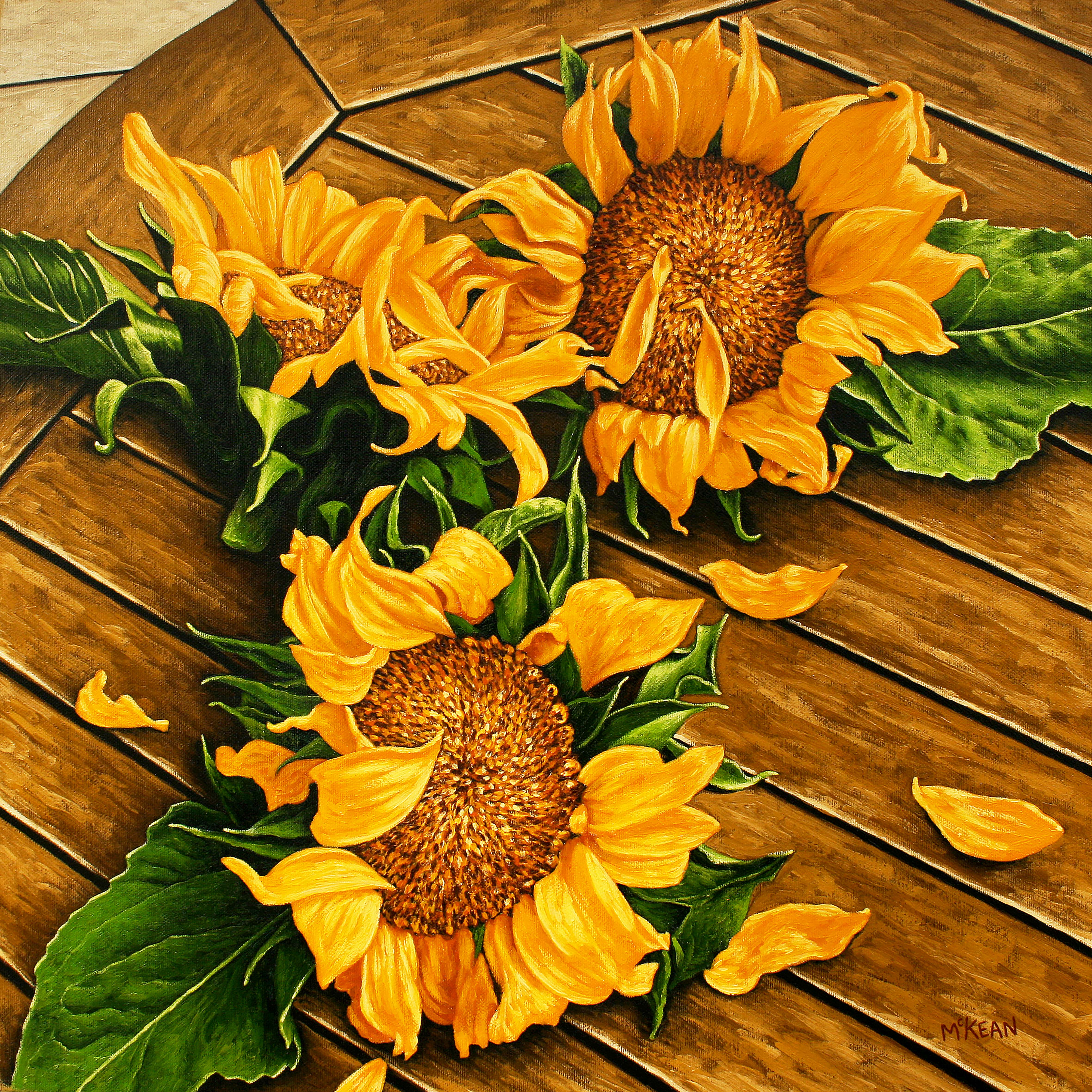 Sunflowers on a wooden table